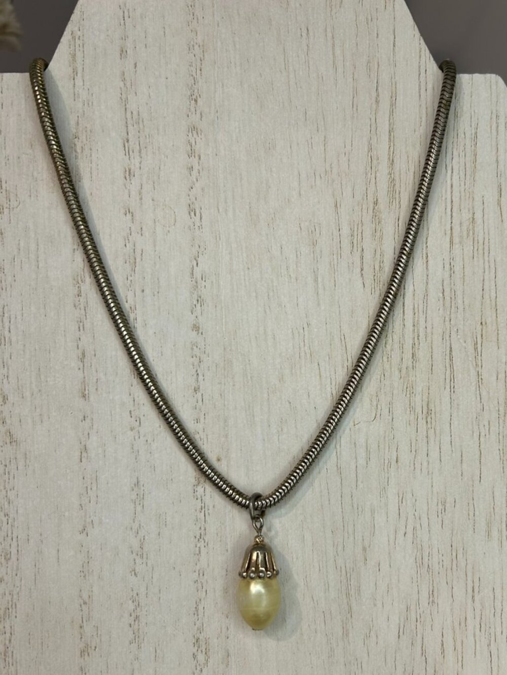 Vintage Park Lane Gold Snake Chain Faux Pearl Drop Necklace Signed